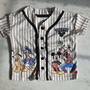 Disney Mickey & Friends Button-Front Tee - White with Black Stripes